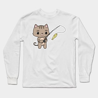 Cat at Fishing with Fishing rod Long Sleeve T-Shirt